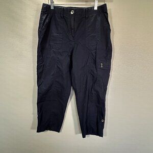 Chicos Pants Womens 10 Blue Cotton Stretch Crop Convertible Cargo Roll Cuff Pock